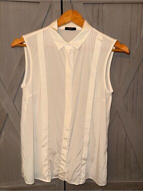 Peserico Cream Sleeveless Collared Button-Front Blouse